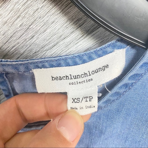 Beachlunchlounge Denim Chambray Ruffle Sleeve Top - Picture 4 of 5